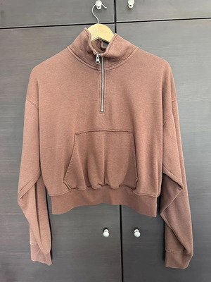 H&M Cropped sweatshirt with zipper like new, size Large, brown