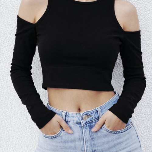 Tally Weijl cropped long-sleeve top, black, size Small