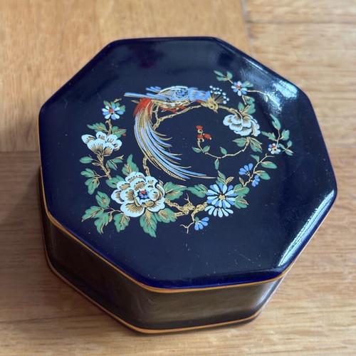 Small porcelain jewellery box blue cobalt and 24k gold new