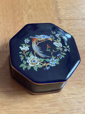Small porcelain jewellery box blue cobalt and 24k gold new