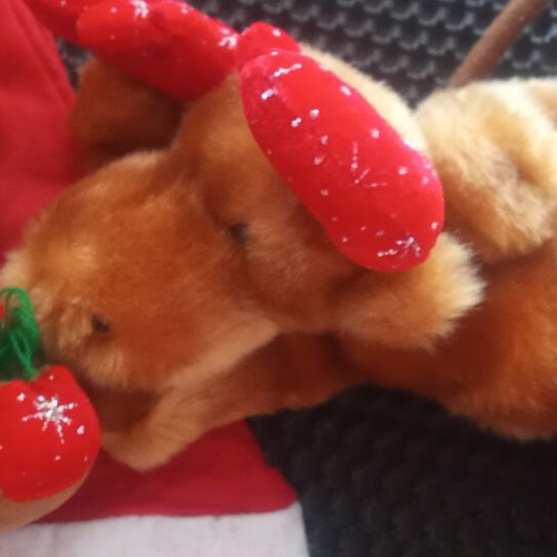 Vintage plush reindeer used, Christmas decorations set