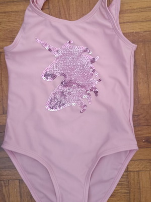 Swimsuit Joyce pink with sequin unicorn used, size 5 years