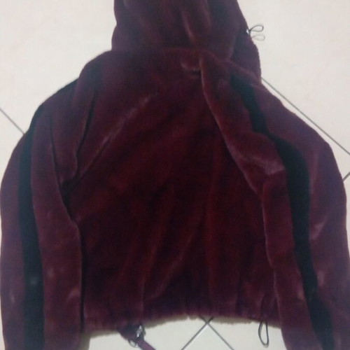 Bershka Fur Jacket Burgundy Size Small New