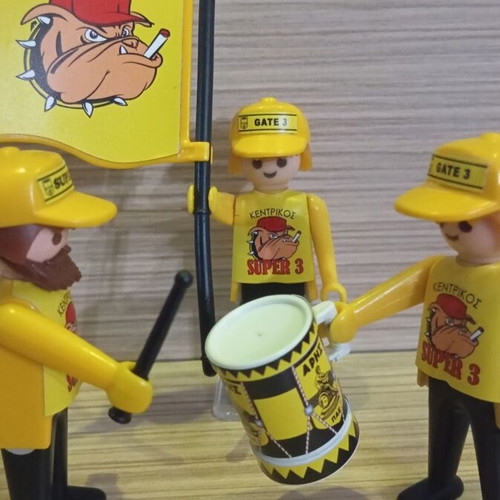 Playmobil Aris Football Fans Figures like new with Flag and Drum