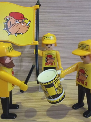Playmobil Aris Football Fans Figures like new with Flag and Drum