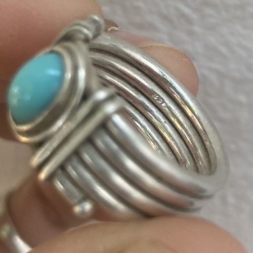 Vintage 925 Silver Ring with Natural Turquoise Stone, Boho Southwestern Style