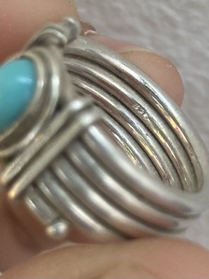 Vintage 925 Silver Ring with Natural Turquoise Stone, Boho Southwestern Style