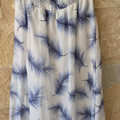 Miso Strapless Maxi Dress Like New Blue Feather Palm Print Knot Front