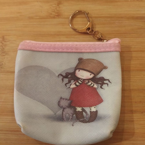 Girl Wallet with Keychain like new, pink and turquoise