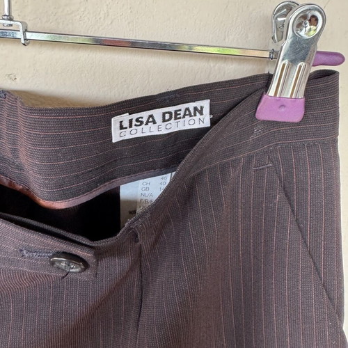 Lisa Dean wool pants M/L like new, grey-brown with stripes