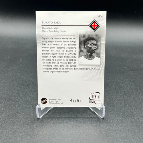 2025 Futera Unique Bukayo Saka Card New