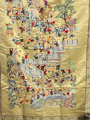 Chinese Decorative Textile Panel used with Traditional Scene and Bridge