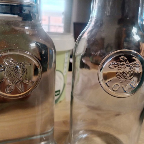 Glass carafes with cork like new, set of 2