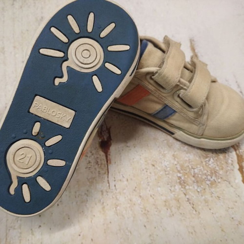 Baby shoes used, 2 pairs size 12 months and 21, with stencil figures gift