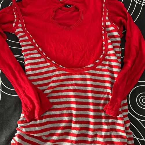 Women's double layered blouse used XS/S red striped casual street style