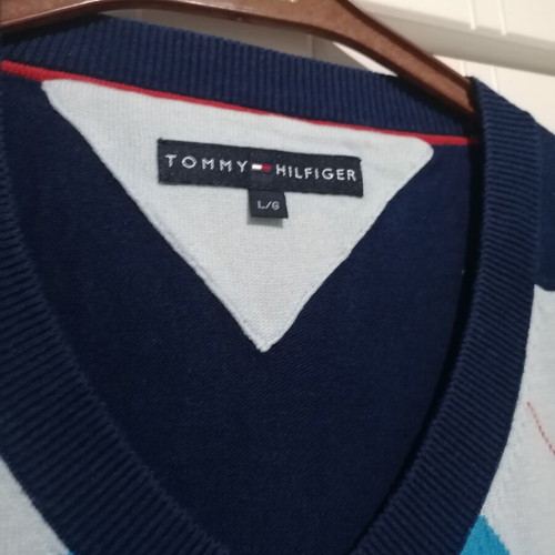 Tommy Hilfiger cotton sweater used, blue check, size L