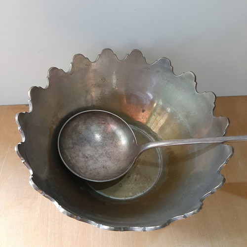 Vintage metal punch bowl with ladle used