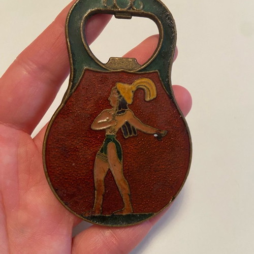 Vintage brass bottle opener used with enamel, 1950s-60s