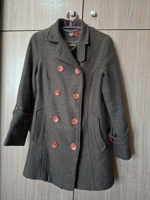 Women's brown herringbone coat small, used, with lining