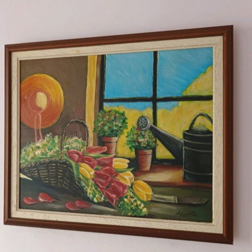 Oil painting on canvas used, signed, framed 57x48 cm