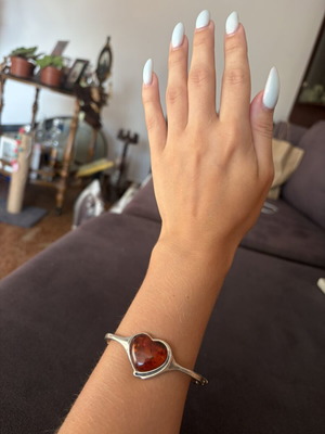 Silver bracelet with amber, unique design