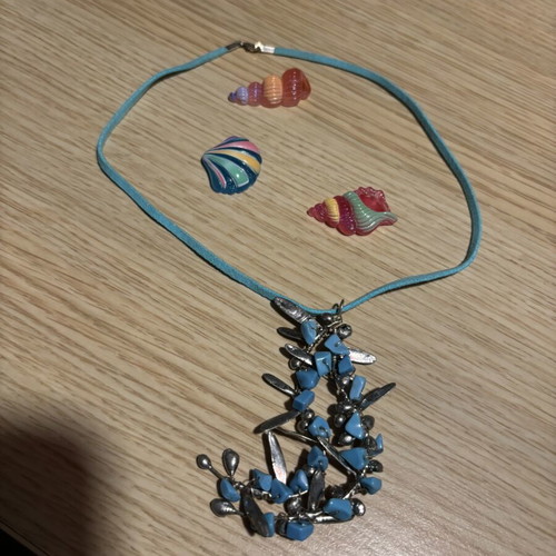 Blue necklace with boho style, like new, turquoise beads