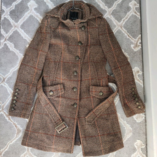 Amisu coat brown checkered like new, wool tweed