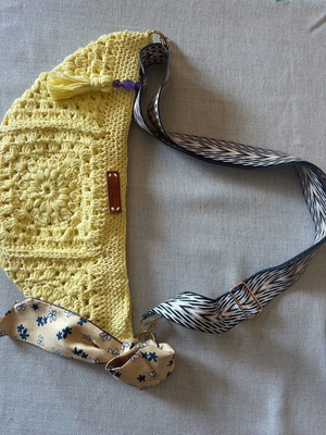 Χειροποίητη πλεκτή τσάντα χιαστί κίτρινη κατόπιν παραγγελίας