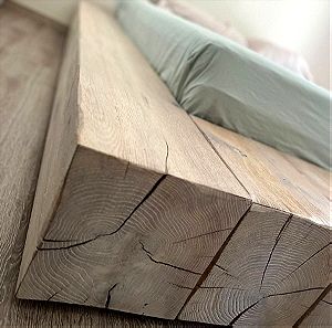 Χειροποίητο κρεβάτι Από ατόφιο ξύλο δρυός με τάβλες μασίφ (2.5x2.36x25) (Σε άριστη κατάσταση)