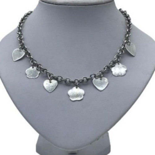 Silver necklace with hearts and clovers, 925 sterling, handmade