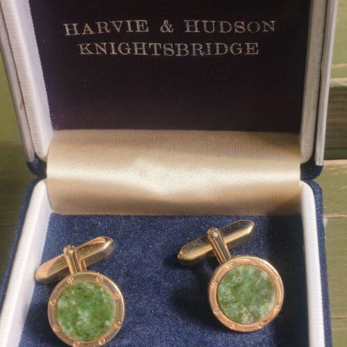 Harvie & Hudson Knightsbridge Cufflinks like new, real jade, gold tone