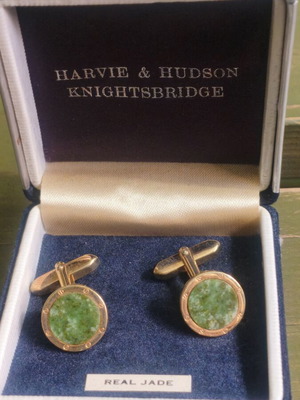 Harvie & Hudson Knightsbridge Cufflinks like new, real jade, gold tone