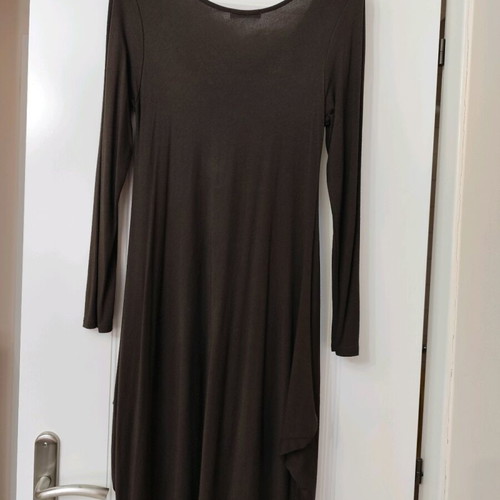 Viscose midi dress used, brown, long-sleeve, size L