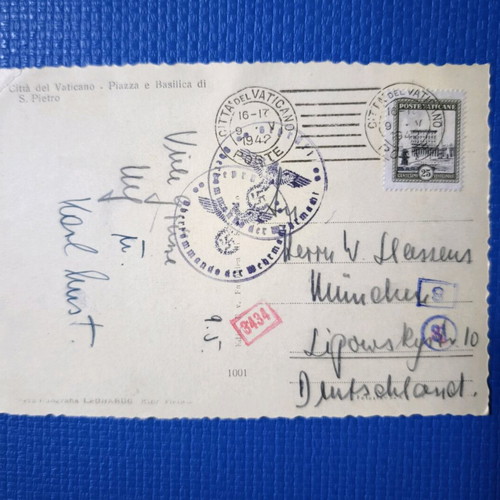 Vatican 1942 postcard like new with stamp and postmarks