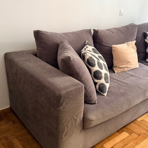 Entos corner sofa used, grey suede, 2.50x1.65 m