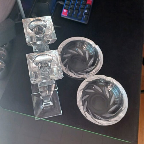 Bohemia Crystal set with 2 candlesticks and 2 ashtrays like new