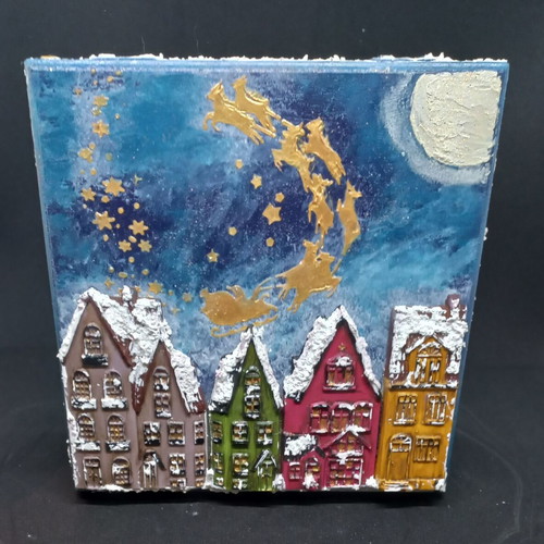 Christmas box new, wooden with decoupage techniques 18×18×8 cm