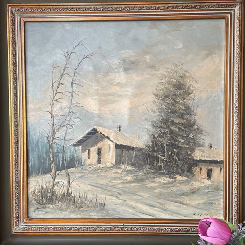 Winter oil painting by Dimitrios Vergidis like new, signed