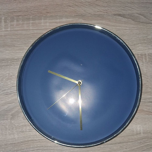 Praktiker wall clock like new, blue dial with gold hands and silver frame