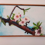 Handmade tempera watercolor painting A3 with wooden frame like new