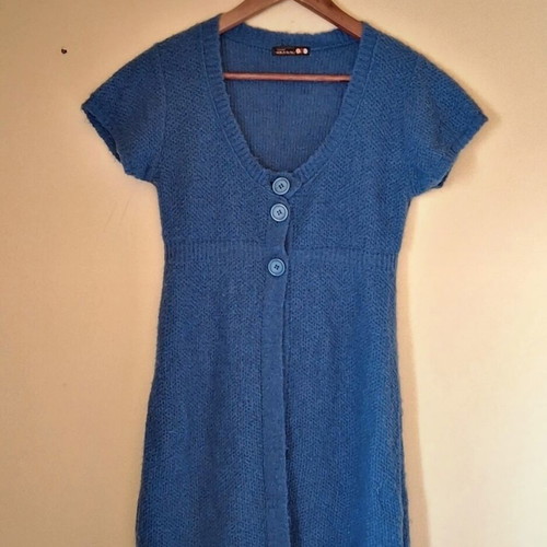 Knitted short-sleeve wool cardigan like new, petrol color, size S-M