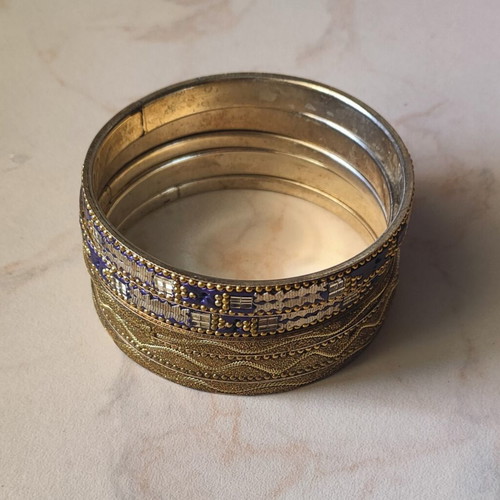 Vintage ethnic bracelet set used, 5 pieces Kuchi boho bangles