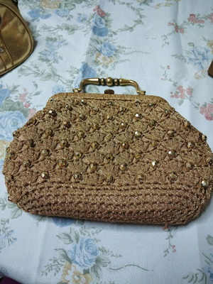 Embroidered gold handbag like new