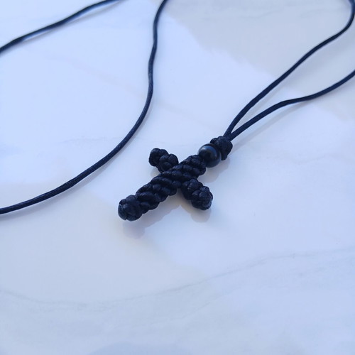 Cross pendant necklace made to order with black satin cord