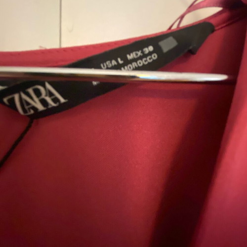 Zara short dress shiny bordeaux with belt new
