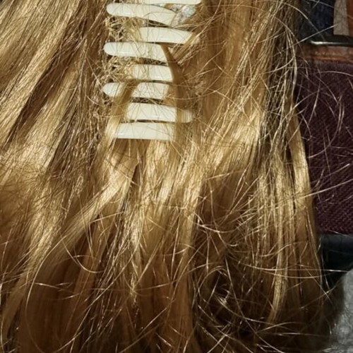 Synthetic ponytail post with clamper like new, blonde copper