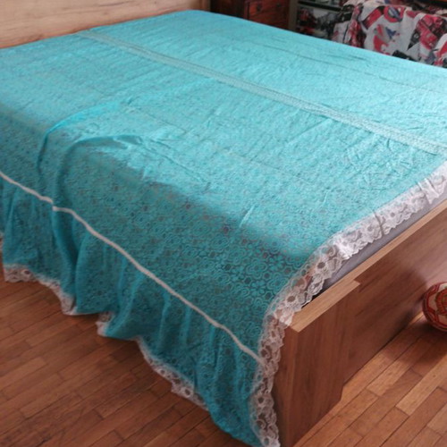 Set of sky blue bedspread 220x270, tablecloth 142x104, pillow 68x30, doily 74x38 new