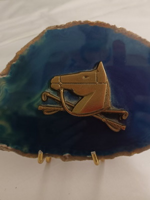 Blue Agate Crystal with Bronze Horse Head and Base