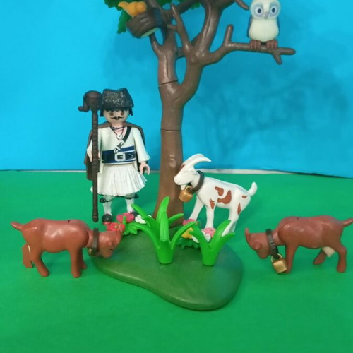Playmobil shepherd figure with fustanella and diorama