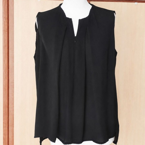 Celestino Collection Black Sleeveless Blouse with V Neck and Asymmetric Hem, Like New, S-M